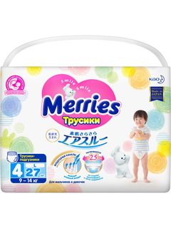MERRIES  Трусики-подгузники для детей размер L 9-14кг.,27шт.