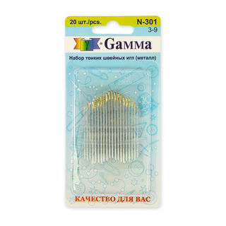 Иглы ручные "Gamma" для шитья №3-9, в блистере, 20 шт.
