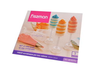8518 FISSMAN Набор из 3-х контейнеров для пуш-кейков в форме сердца (пластик)