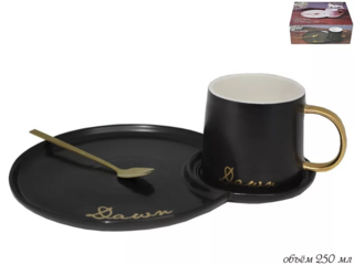 Чашка Lenardi 250 мл с блюдцем и ложкой, в подарочной упаковке, фарфор, арт. 106-030