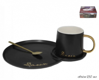 Чашка Lenardi 250 мл с блюдцем и ложкой, в подарочной упаковке, фарфор, арт.106-029