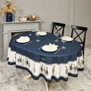 СКАТЕРТЬ ОВАЛЬНАЯ "FAMILY FARM" 160Х220 СМ ,СИНИЙ, 100% ХЛОПОК, ТВИЛ, С ПРОПИТКОЙ