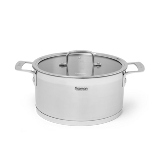 5388 FISSMAN Кастрюля FOBUS 24x12см / 5,3л со стеклянной крышкой (нерж.сталь)