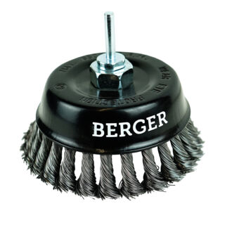 Кордщётка чашеобразная (витая оцинкованная сталь 0.5 мм, диаметр 125 мм, гайка М14 + хвостовик 6 мм) BERGER BG1745