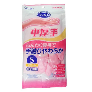 711864 "ST" "Family" Перчатки  для бытовых и хозяйственных нужд (винил, с уплотнением в области кончиков пальцев, средней толщины, размер S (розовые)) 1/120