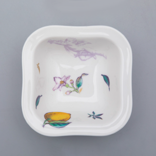 Салатник Императорский фарфоровый завод 1-порционный квадратный форма Молодежная рисунок Лимоны