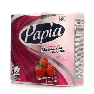 Туалетная бумага Papia белая с ароматом клубники 3-х сл. с рисунком, 4 рулона