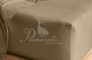 Простыня хлопковая светло-коричневая на резинке, размер 140х200