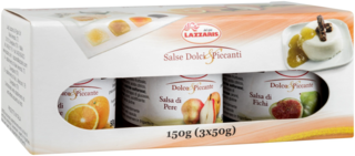 Набор Lazzaris из трех видов соусов фруктовых сладко-пикантных: груша, инжир, апельсин (3 шт х 50 г) 150 г, коробка, Италия