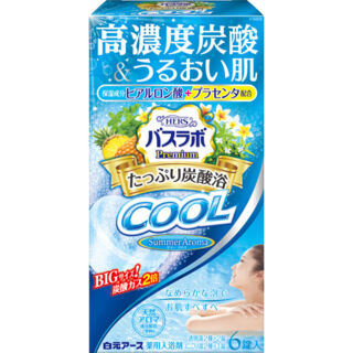 226513 "Hakugen Earth" "HERS Bath Labo Premium COOL" Освежающая соль для ванны с повышенным содержанием углекислого газа, гиалуроновой кислотой и плацентой (с ароматами мяты, ананаса, плюмерии, вербены), 70 гр.* 6 табл. 1/20