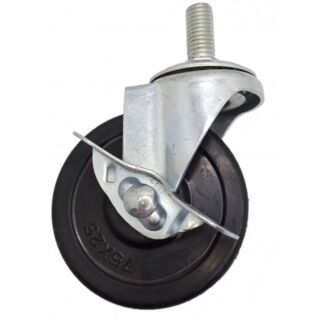 Колесо черная резина с тормозом и болтом 50мм SCRTB 25