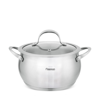 5486 FISSMAN Кастрюля CASSIA 24x14 см / 6,3л со стеклянной крышкой (нерж.сталь)