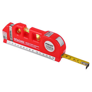 Уровень лазерный РОКОТ, питание 3хAG13, рулетка 250см, линейка 15см, 3 пузырьковых уровня