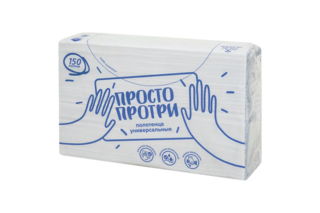Полотенца бумажные универсальные ПРОСТО ПРОТРИ, 2-слойные, 150 листов (Z), 21х23 см, протирочная бумага.