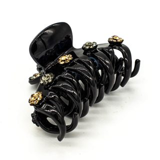 Заколка-краб Preciosa, длина 6см, серые жёлтые стразы, Чехия