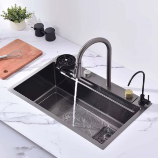 Кухонная мойка из нержавеющей стали прямоугольная Elegant Flow 68 Графит, AEF116846