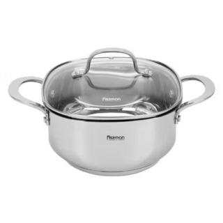 5541 FISSMAN Кастрюля EXCLUSIVE PRO 20x10 см / 3,0л со стеклянной крышкой (нерж.сталь)