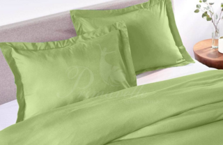 Пододеяльник из однотонного сатина зеленый на молнии, размер 145x210