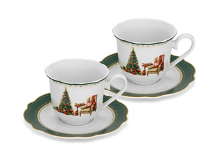 13760 FISSMAN Набор из 2 чашек CHRISTMAS EVE 250 мл с блюдцами (фарфор)