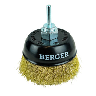 Кордщётка чашеобразная (латунированная сталь 0.3 мм, диаметр 100 мм, гайка М14 + хвостовик 6 мм) BERGER BG1741