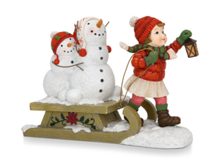 0242 FISSMAN Статуэтка "Девочка со снеговиками на санях" 23х8х15,5см ( полирезин)