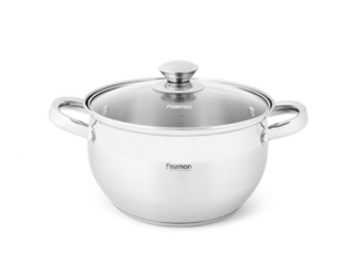 5512 FISSMAN Кастрюля PRIME 18x10,5 см / 2,7л со стеклянной крышкой (нерж.сталь)