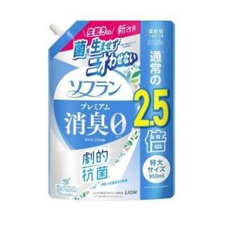 363699 LION Soflan Premium White Herb Aroma Кондиционер для белья с антибактериальным и дезодорирующим эффектом, с ароматом цветущего луга, мягкая упаковка с крышкой 950мл. 1/6