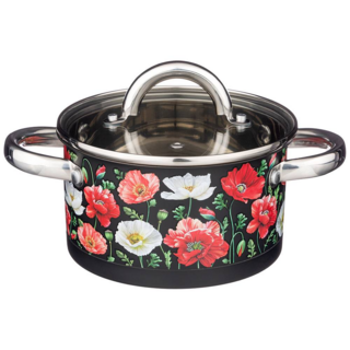 КАСТРЮЛЯ AGNESS "МАКИ" СО СТЕКЛЯННОЙ КРЫШКОЙ, НЕРЖ.СТАЛЬ, 1,5Л 16Х9 СМ