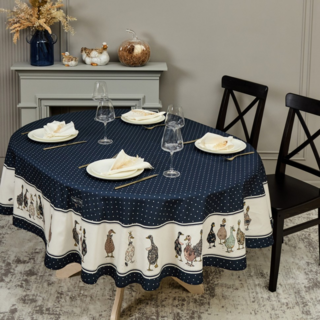 СКАТЕРТЬ ОВАЛЬНАЯ "FAMILY FARM" 190Х220СМ ,СИНИЙ, 100% ХЛОПОК, ТВИЛ, С ПРОПИТКОЙ