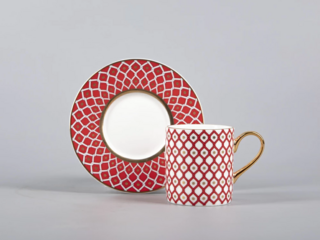 Чашка с блюдцем кофейная Императорский фарфоровый завод форма Идиллия рисунок Скарлетт 1