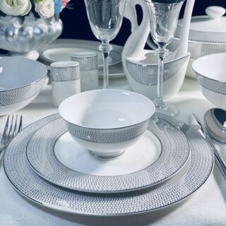 Обеденный сервиз 105пр. СЕВИЛЬЯ СЕРЕБРО в подарочной упаковке Костяной фарфор арт. 145-554