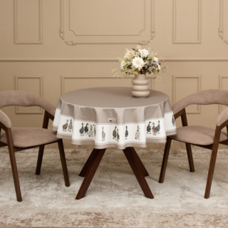 СКАТЕРТЬ КРУГЛАЯ "FAMILY FARM" 150 СМ ,100% ХЛОПОК,КАПУЧИНО ,ТВИЛ, ПРОПИТКА