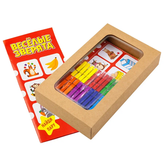 Игры с прищепками Веселые зверята, развивающая игрушка для детей, арт. ПР12