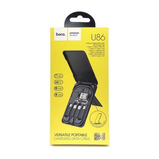 USB-C+USB кабель HOCO U86 Treasure Type-C + Lightning 8-pin + футляр-подставка, 0.28м, 3A (черный)