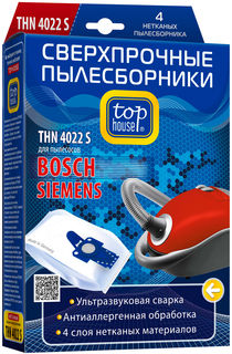 Сверхпрочные нетканые пылесборники TOP HOUSE THN 4022S с антибактериальной обработкой, 4 шт.