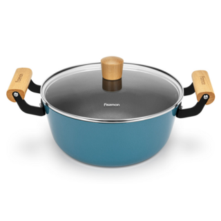 4014 FISSMAN Кастрюля SEAGREEN 24x11см / 4л со стеклянной крышкой (эмалированный чугун)