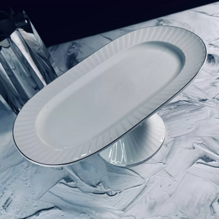 Овальное блюдо на ножке Lenardi MARZIPAN GREY 35,5 см, фарфор, в подарочной упаковке, арт. 102-055