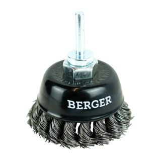 Кордщётка чашеобразная (витая оцинкованная сталь 0.5 мм, диаметр 75 мм, гайка М14 + хвостовик 6 мм) BERGER BG1743