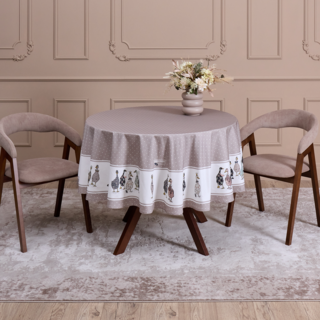 СКАТЕРТЬ КРУГЛАЯ "FAMILY FARM" 190 СМ ,100% ХЛОПОК, КАПУЧИНО ,ТВИЛ, ПРОПИТКА