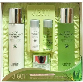 281280 "Jigott" Набор для лица 3 предмета + 2 мини-версии ALOE AQUA BALANCE SKIN CARE SET3 с алоэ (тонер, эмульсия, крем) 1/20