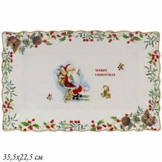 Прямоугольное блюдо Lenardi 35,5х22,5см, Новогодний в подарочной упаковке, арт., фарфор, арт 205-336