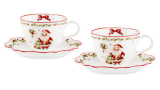 Набор чашек чайных с блюдцами Decor de table Рождественский винтаж 2 шт, фарфор