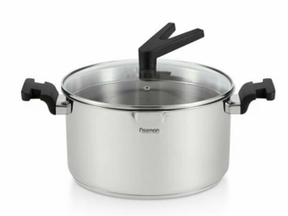 5319 FISSMAN Кастрюля ELIZ 24x13 см / 5,6л со стеклянной крышкой (нерж.сталь)