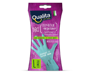 Перчатки одноразовые нитриловые QUALITA неопудренные голубые 10 шт/уп р.L, ПС