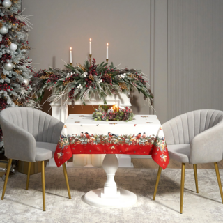 СКАТЕРТЬ "МОРОЗКО.СНЕГИРИ" 160Х220СМ ,КРАСНЫЙ, 100% ХЛОПОК,ТВИЛ ПРОПИТКА