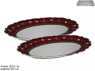 Набор Lenardi из 2 овальных блюд 30,5см.НОВОГОДНИЙ в подарочной упаковке.  Фарфор, арт. 105-609