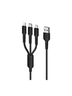 USB кабель BOROFONE BX16 3-in-1 Enjoy Lightning 8-pin/MicroUSB/Type-C, 1м, TPE (черный)