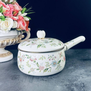 Ковш эмалированный с крышкой Lenardi Magnolia 2,8л 18см, в подарочной упаковке, арт. 776-069