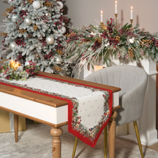 ДОРОЖКА "МОРОЗКО.СНЕГИРИ" 45Х145СМ ,КРАСНЫЙ, 100% ХЛОПОК,ТВИЛ ПРОПИТКА