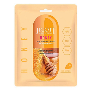 802143 "Jigott" Honey Real Ampoule Mask Ампульная тканевая маска с прополисом и медом 27мл (спайка 10шт)